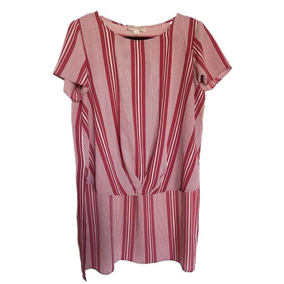 Misia Womens Blouse Size 1X High Low Red Cream Striped Blouse Top Crinkle NEW - Picture 1 of 5